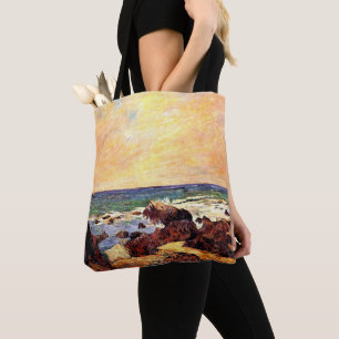 Gauguin - Rotsen en Zee, 1886, schilderkunst Tote Bag