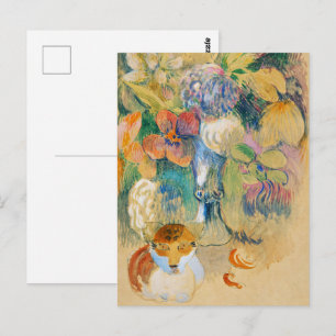 Gauguin Stilleven met Kat Vintage Bloemstuk Kunst Briefkaart