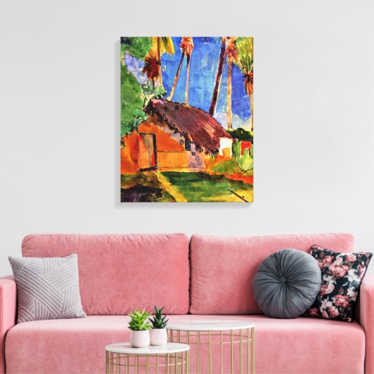 Gauguin - Thatched Hut onder de Palmen Canvas Afdruk (Insitu (Woonkamer))