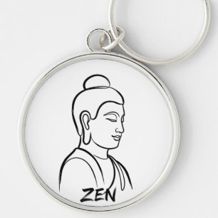 Gautam Boeddha Minimalistische Zen Lijn Kunst Zilv Sleutelhanger
