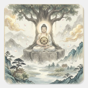 Gautam Buddh Meditatie Kunst Sticker - Vreedzaam D