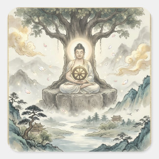 Gautam Buddh Meditatie Kunst Sticker - Vreedzaam D