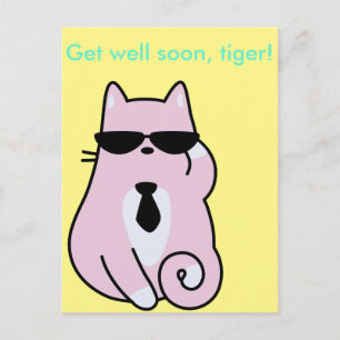 Gauw weer beter, tijger! - Cool Roze Kat Ansichtka Briefkaart