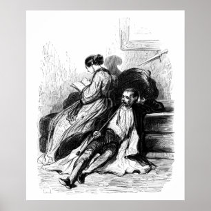 Gavarni: man roken in een lange pijp poster