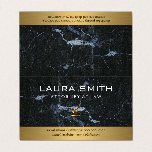 Gavel Icoon | Advocaat | Goud Metaal | Marmer Visitekaartje (Buitenkant ongevouwen)