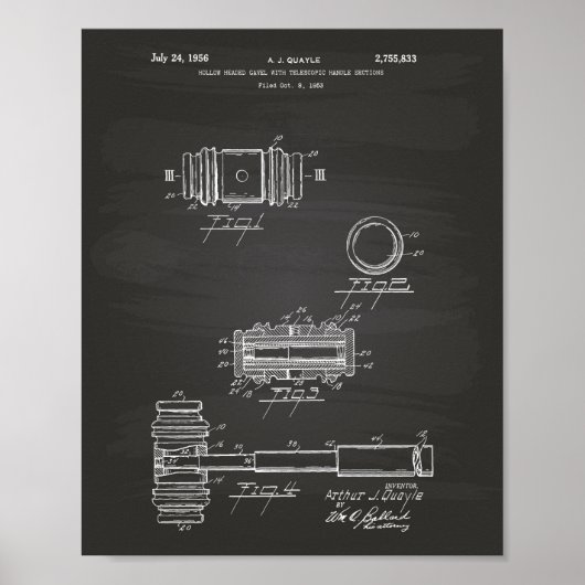 Gavel of Justice 1956 Patent Art - Chalkboard Poster (Voorkant)