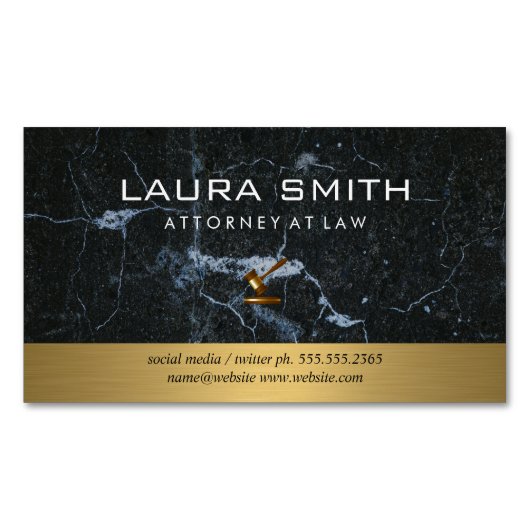 Gavel-pictogram | Procureur | Goud metaal | Marmer Magnetisch Visitekaartje (Voorkant)