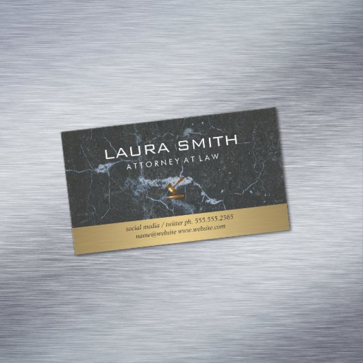 Gavel-pictogram | Procureur | Goud metaal | Marmer Magnetisch Visitekaartje (Voorbeeld)