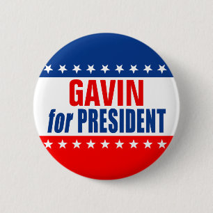 "GAVIN als PRESIDENT" Knop Ronde Button 5,7 Cm