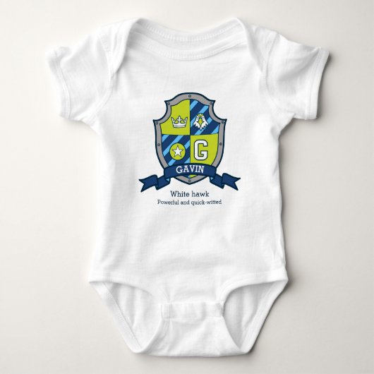 Gavin boys G naam & betekenis ridders schild Romper (Voorkant)
