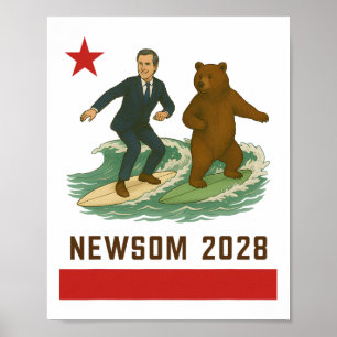 Gavin Newsom 2028 Verkiezing Californië Vlag Surfe Poster