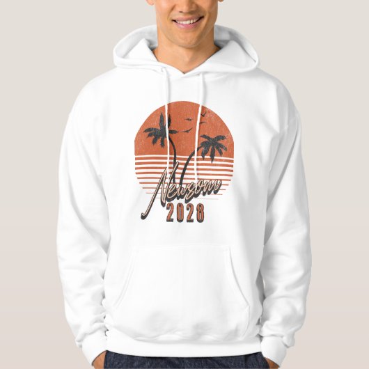 Gavin Newsom 2028 voor President Palm Tree Sunset Hoodie (Voorkant)