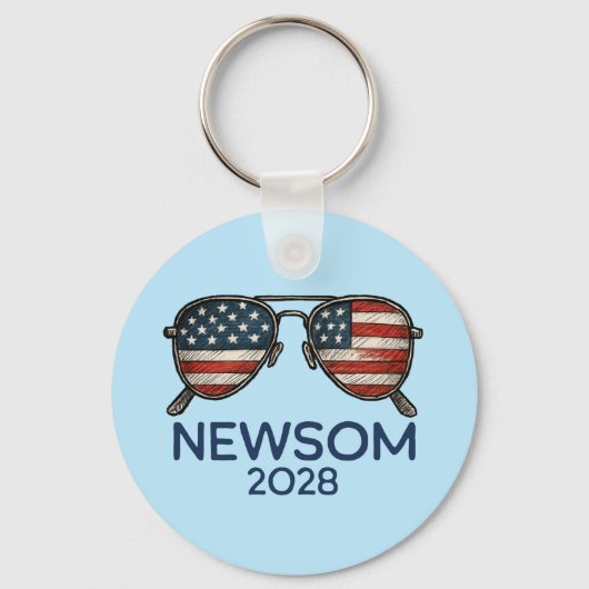 Gavin Newsom 2028 voor President zonnebril Sleutelhanger (Voorkant)