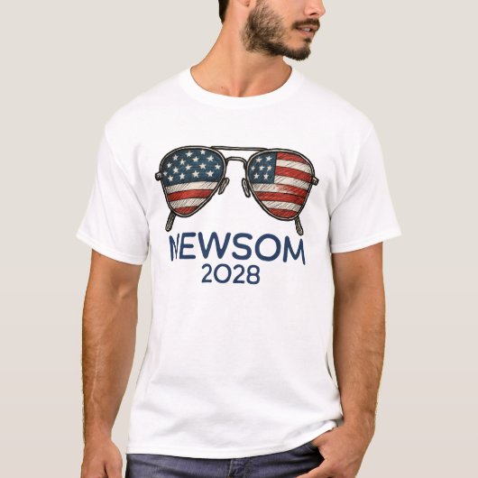 Gavin Newsom 2028 voor President zonnebril T-shirt (Voorkant)