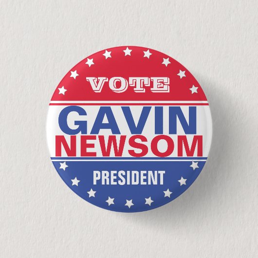 Gavin Newsom President Ronde Button 3,2 Cm (Voorkant)