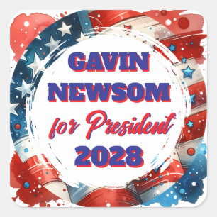 Gavin Newsom voor President Politiek Vierkante Sticker