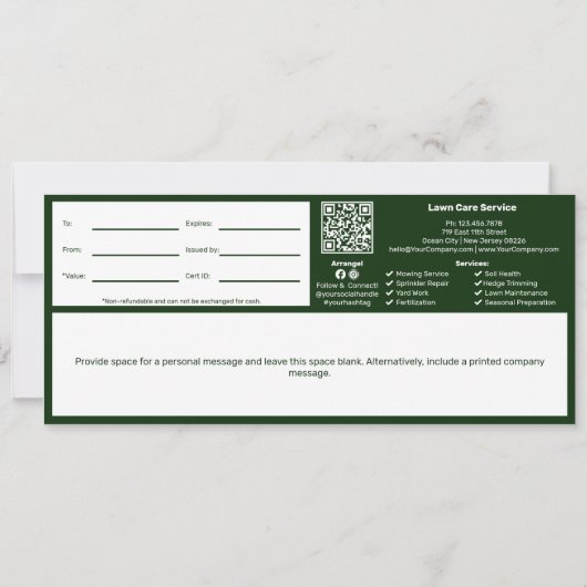 Gawn Care Service Persoonlijke notitie Cadeaubon (Achterkant)