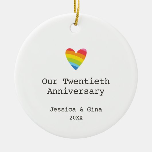 Gay 20th Wedding Jubileum Persoonlijk hart Keramisch Ornament (Voorkant)