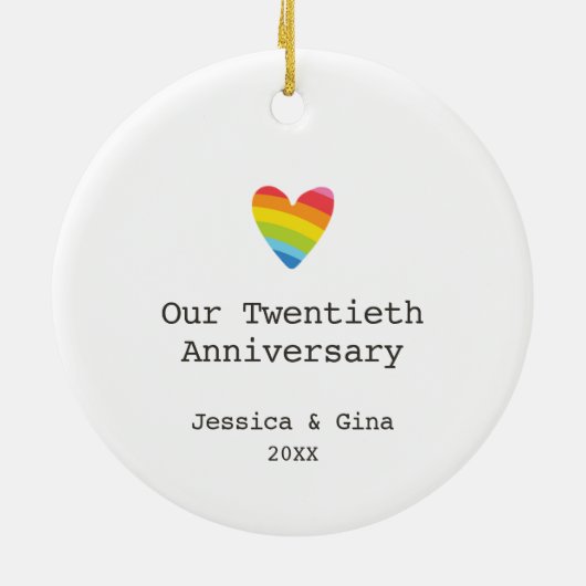 Gay 20th Wedding Jubileum Persoonlijk hart Keramisch Ornament (Achterkant)
