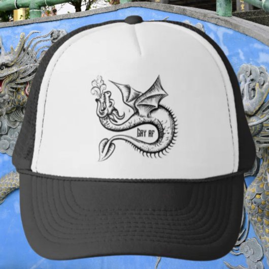 Gay AF Dragon Zwart & Wit Trucker Pet