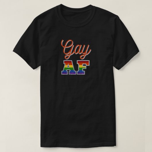Gay AF Oranje regenbooglitter T-shirt (Design voorkant)