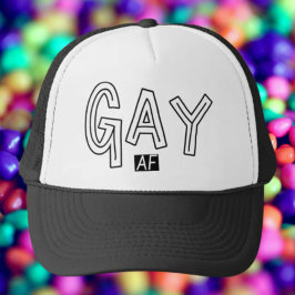 Gay AF Zwart en Wit Typografie Trucker Pet