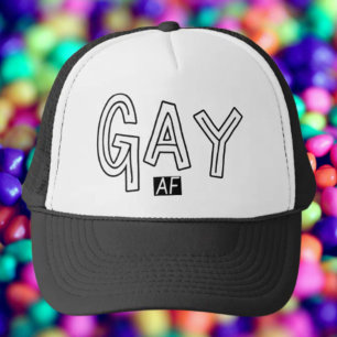 Gay AF Zwart en Wit Typografie Trucker Pet