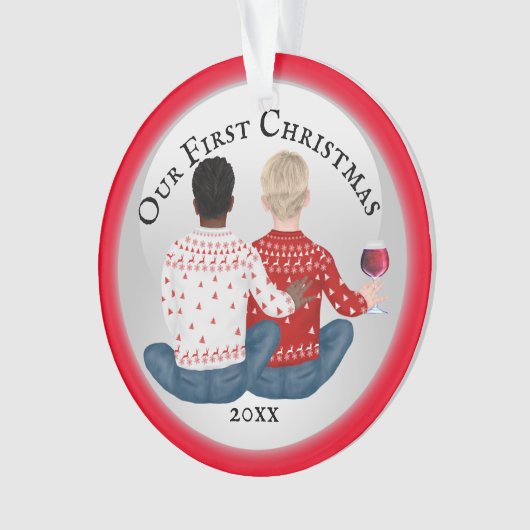 Gay African American & caucasian koppel PHOTO Ornament (voorkant)