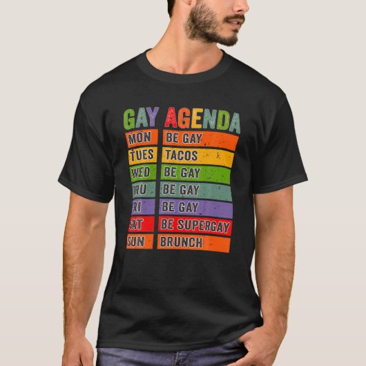 Gay Agenda Funny Rainbow Gay Pride T-shirt (Voorkant)
