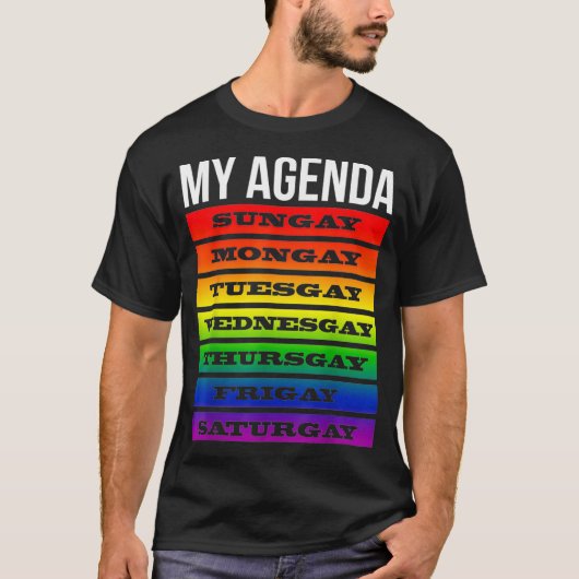 Gay Agenda Pride Rainbow Flag LGBTQ Funny LGBT All T-shirt (Voorkant)