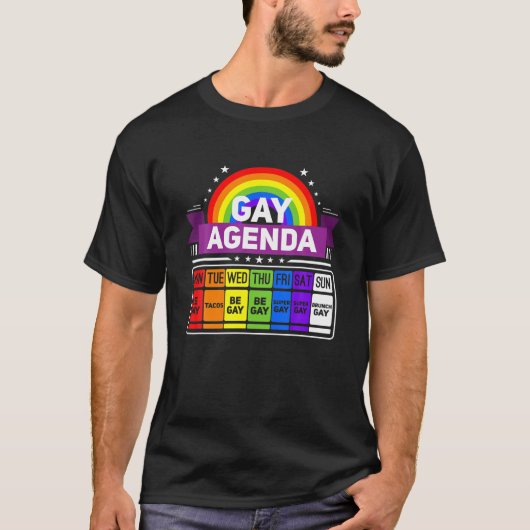 Gay Agenda Weekly Pride LGBT Funny T-shirt (Voorkant)