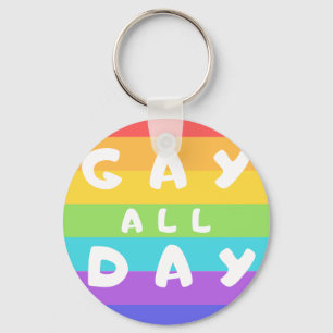 'Gay All Day' regenboogstraal LGBT+ Pride Round Ke Sleutelhanger