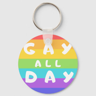 'Gay All Day' regenboogstraal LGBT+ Pride Round Ke Sleutelhanger