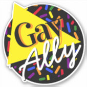 Gay Ally Rainbow Black 80s Memphis Style Sticker (Voorkant)