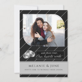 Gay and Lesbian Black Pinstripe Photo Wedding Kaart