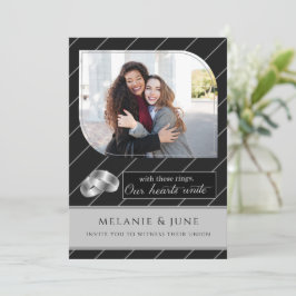 Gay and Lesbian Black Pinstripe Photo Wedding Kaart