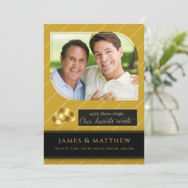 Gay and Lesbian Gold Pinstripe Photo Wedding Kaart