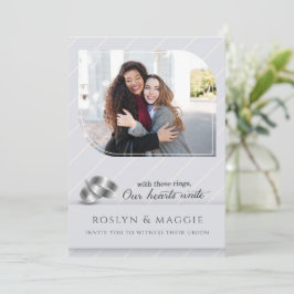 Gay and Lesbian Silver Pinstripe Photo Wedding Kaart