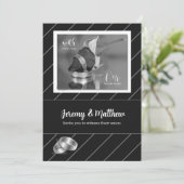 Gay and Lesbian Wedding Invitation Black Pinstripe Kaart (Staand voorkant)
