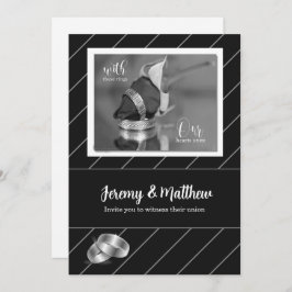 Gay and Lesbian Wedding Invitation Black Pinstripe Kaart