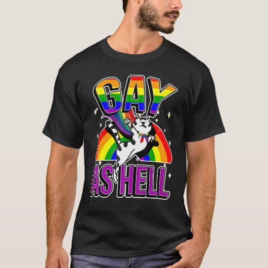 Gay As Hell Rainbow Cat Lgbt Pride T-shirt (Voorkant)