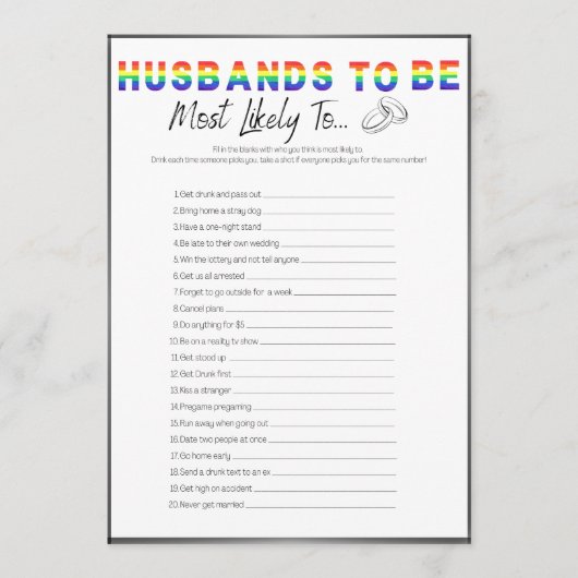 Gay Bachelor Party Game, meest waarschijnlijk om Kaart (Voorkant)