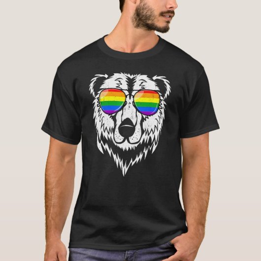 Gay Bear LGBTQ Rainbow Sunglasses Pride Flag Trans T-shirt (Voorkant)