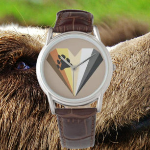 Gay Bear Pride Hart Bruine Leren Band Horloge