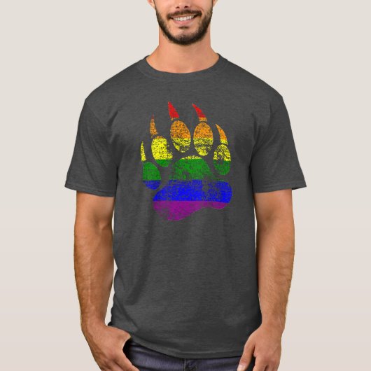 GAY BEER Distress Beer Paw Rainbow-vlag T-shirt (Voorkant)