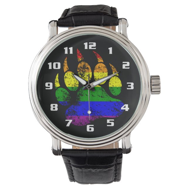 Gay Beer Pride Distress Rainbow Flag Beer Paw Horloge (Voorkant)