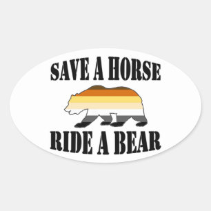 Gay Beren Pride Save a horse Ride A beer Ovale Sticker
