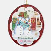 Gay, Broeder en Partner, Snowmen Caroling, xmas Keramisch Ornament (Links)