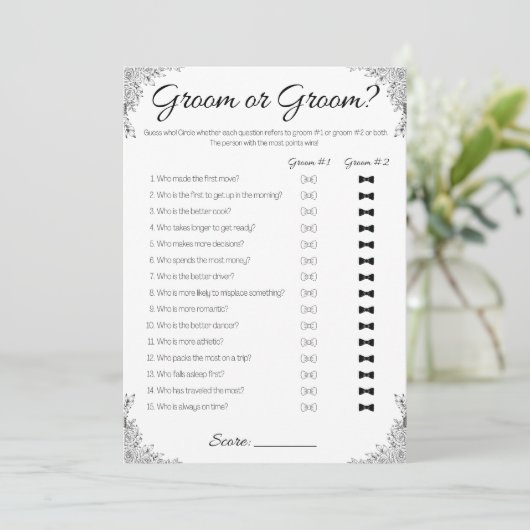 Gay bruiloft douche spel, bruidegom of bruidegom? kaart