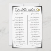 Gay bruiloft douche spel, zou hij liever kaart (Voorkant)